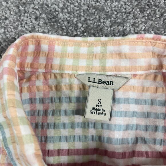 LL Bean Seersucker Shirt Womens Small Petite Pastel Button Cotton Vacationland - Picture 3 of 11